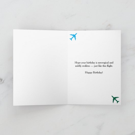 Cat Pilot & Vliegtuig, Cool Funny Aviation Verjaar Kaart (Binnen)