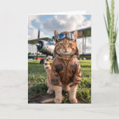 Cat Pilot & Vliegtuig, Cool Funny Aviation Verjaar Kaart (Voorkant)
