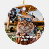 Cat Pilot Vliegtuig Grappige Luchtvaart Foto Kerst Keramisch Ornament (Achterkant)