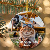 Cat Pilot Vliegtuig Grappige Luchtvaart Foto Kerst Keramisch Ornament