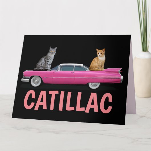 CAT PINK CADDY CLASSIC CAR big BIRTHDAY CARDS Kaart (Voorkant)