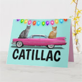 CAT PINK CADDY CLASSIC CAR KERSTMIS KAARTEN (Gele Bloem)