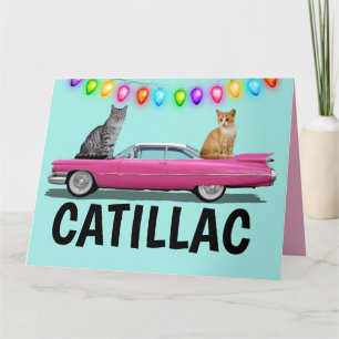 CAT PINK CADDY CLASSIC CAR KERSTMIS KAARTEN