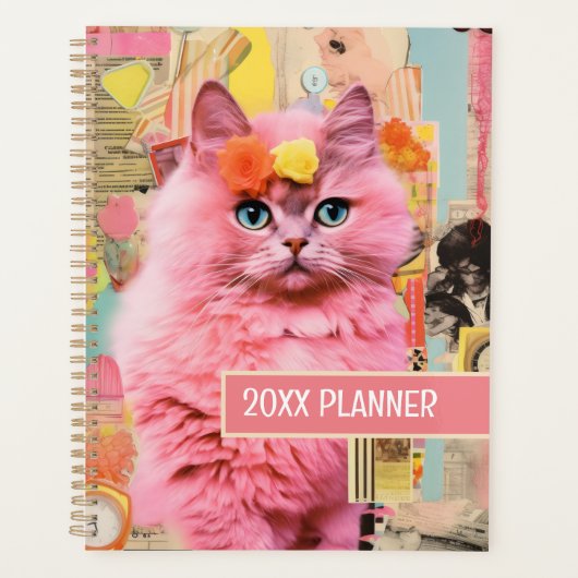 Cat Pink fluffy collage Planner (Voorkant)
