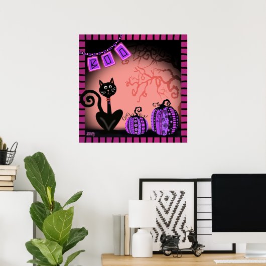 Cat Pink Fun Halloween Inspirivity Classroom Poster (Thuiskantoor)