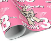 Cat pink voeg je leeftijd en naam toe verjaardagsw cadeaupapier (Rol Hoek)