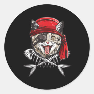 Cat Pirate Boys Mannen Jolly Roger Flag Skull en C Ronde Sticker