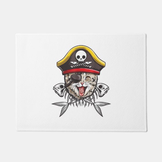 Cat Pirate Captain Mannen Jolly Roger Vlag Schedel Deurmat (Voorkant)
