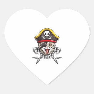 Cat Pirate Captain Mannen Jolly Roger Vlag Schedel Hart Sticker