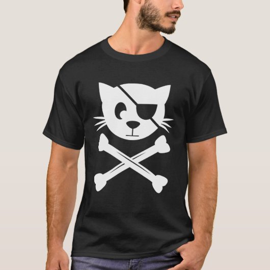 Cat Pirate Jolly Roger Flag Skull en Crossbones T-shirt (Voorkant)