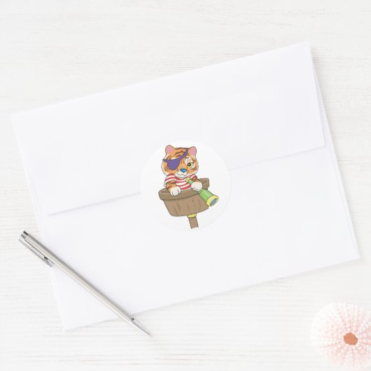 Cat Pirate Ronde Sticker (Envelop)
