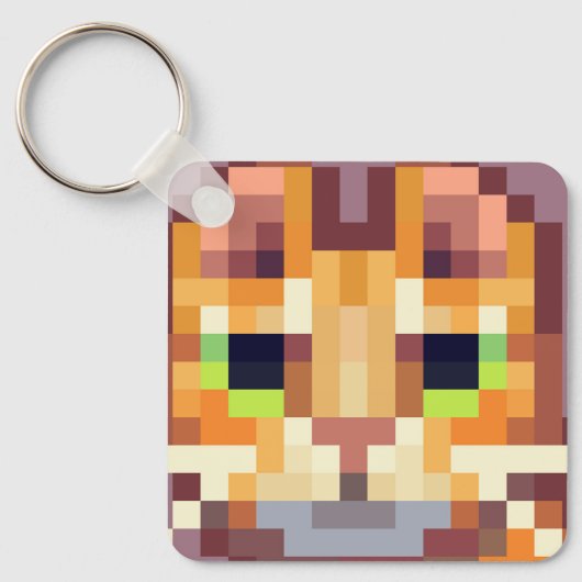 Cat pixelart, Pixel Art, sleutelhanger  (Voorkant)