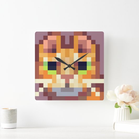 Cat pixelart, Pixel Art  Vierkante Klok (Huis)