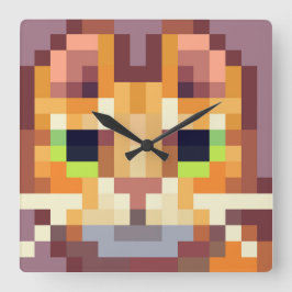 Cat pixelart, Pixel Art  Vierkante Klok