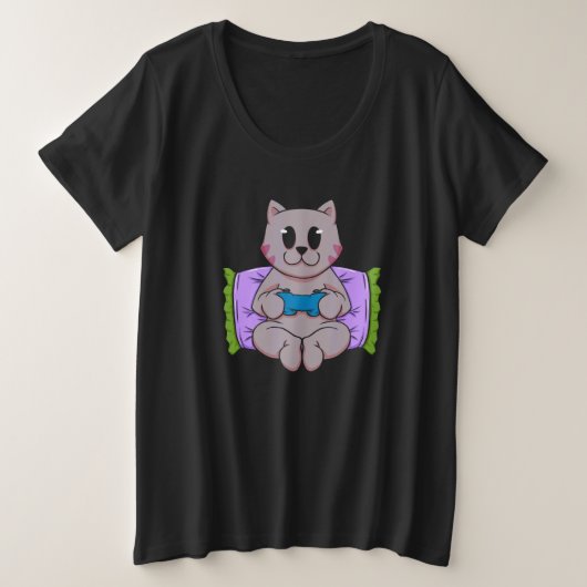 Cat Pizza Video Game Player Gaming Computer Games Grote Maat T-shirt (Design voorkant)