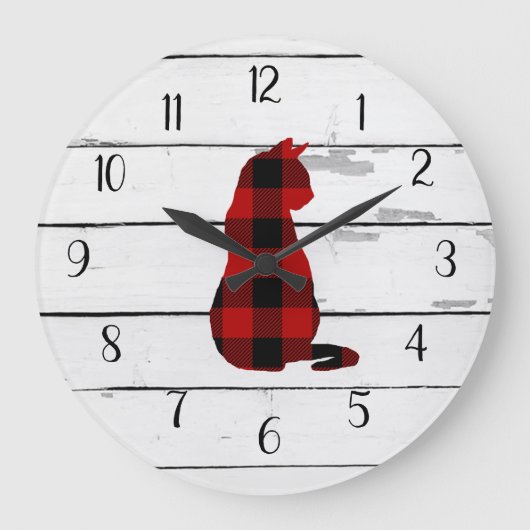Cat Plaid Rustieke Scheepswerf Boerderij Decor Grote Klok (Voorkant)
