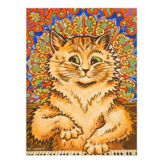 Cat Playing a Piano by Louis Wai Foto Afdruk (Voorkant)