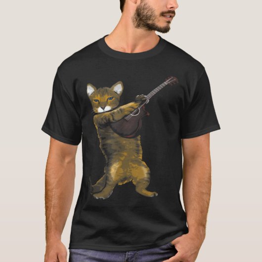 Cat Playing Acoustic Guitar Musician T-shirt (Voorkant)