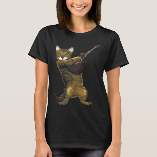 Cat Playing Acoustic Guitar Musician T-shirt (Voorkant)