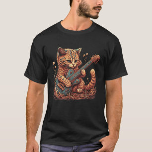 Cat Playing Akoestische Gitaar Kittens Rock Gitari T-shirt