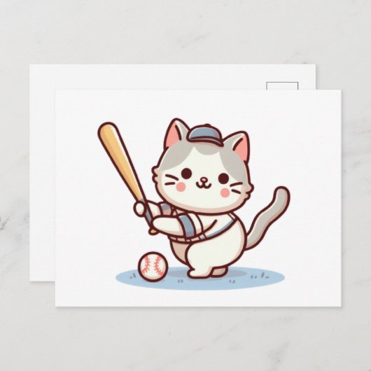 Cat playing baseball briefkaart (Voorkant / Achterkant)