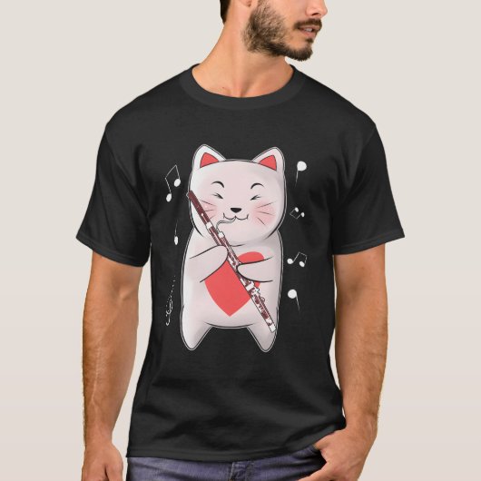 Cat Playing Bassoon Woodwind Instrument Orchestra T-shirt (Voorkant)