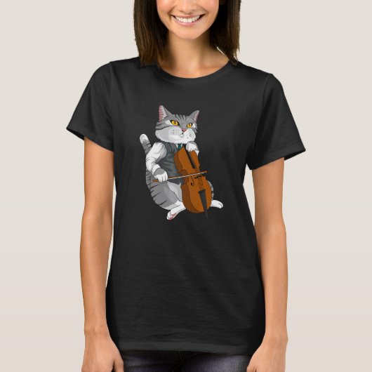 Cat Playing Cello Violin musical instrument   T-shirt (Voorkant)