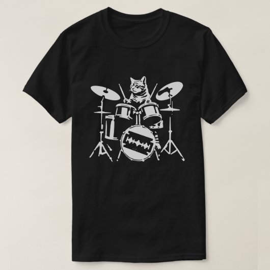 Cat Playing Drums 90s Grunge Punk Rock & Roll T-shirt (Design voorkant)