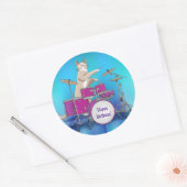 Cat Playing Drums - Blauwe Ronde Sticker (Envelop)
