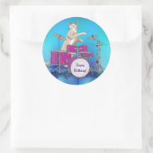 Cat Playing Drums - Blauwe Ronde Sticker (Tas)