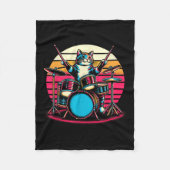 Cat Playing Drums Drummer Novelty Music Lover Funn Fleece Deken (Voorkant)