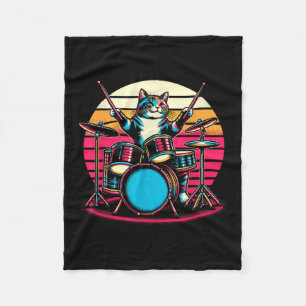 Cat Playing Drums Drummer Novelty Music Lover Funn Fleece Deken