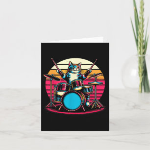 Cat Playing Drums Drummer Novelty Music Lover Funn Kaart