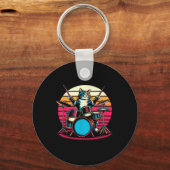 Cat Playing Drums Drummer Novelty Music Lover Funn Sleutelhanger (Voorkant)
