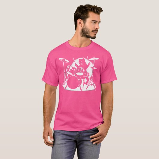 Cat Playing Drums Drummer Novelty Music Lover Funn T-shirt (Voorkant volledig)