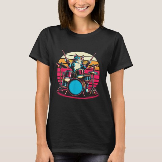 Cat Playing Drums Drummer Novelty Music Lover Funn T-shirt (Voorkant)