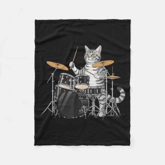 Cat Playing Drums Drumset Drumkit Drumming Drum Dr Fleece Deken (Voorkant)