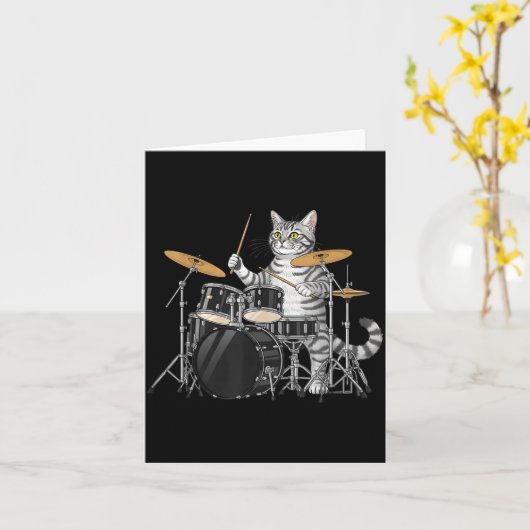 Cat Playing Drums Drumset Drumkit Drumming Drum Dr Kaart (Gele Bloem)