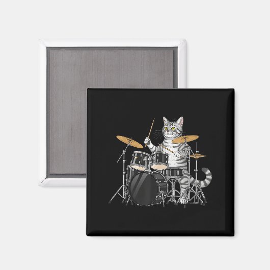 Cat Playing Drums Drumset Drumkit Drumming Drum Dr Magneet (Voorkant / Achterkant)