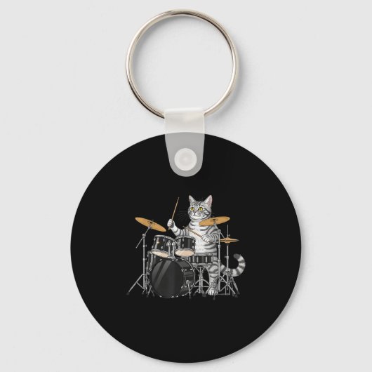 Cat Playing Drums Drumset Drumkit Drumming Drum Dr Sleutelhanger (Voorkant)