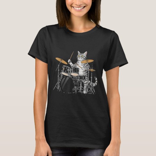 Cat Playing Drums Drumset Drumkit Drumming Drum Dr T-shirt (Voorkant)