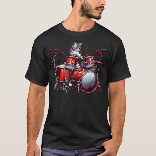Cat Playing Drums Funny Percussionist Drummer Cat  T-shirt (Voorkant)