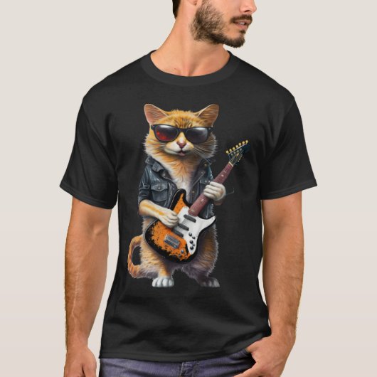 Cat Playing Electric Guitar  Animal Cat  Guitar T-shirt (Voorkant)