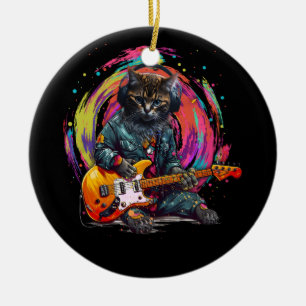 Cat Playing Elektrische Gitaar Rock Heavy Metal Mu Keramisch Ornament