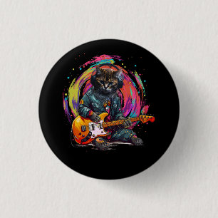 Cat Playing Elektrische Gitaar Rock Heavy Metal Mu Ronde Button 3,2 Cm