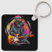 Cat Playing Elektrische Gitaar Rock Heavy Metal Mu Sleutelhanger (Achterkant)