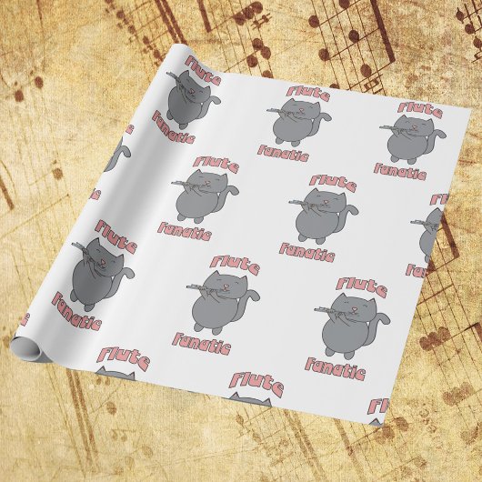 Cat Playing Flute Fanatic Funny Music Lover Cadeaupapier