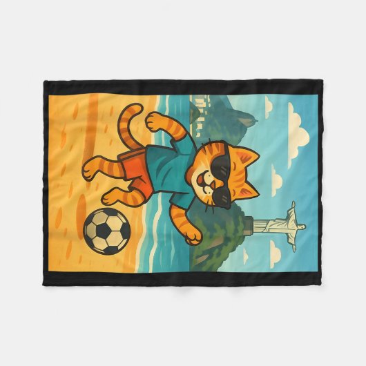 Cat Playing Football Cute Sport Rio De Janeiro Bra Fleece Deken (Voorkant (Horizontaal))