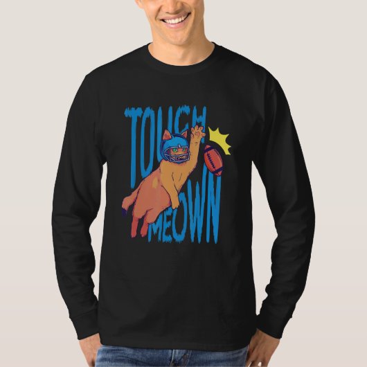 Cat Playing Football Touchdown Meown Graphic Crewn T-shirt (Voorkant)