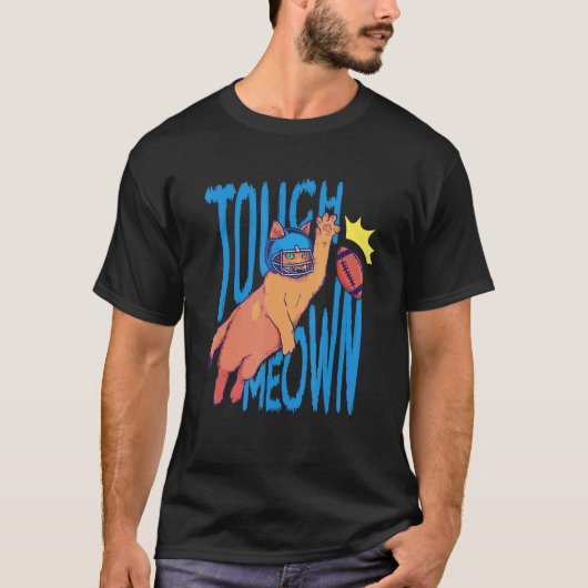Cat Playing Football Touchdown Meown Graphic Crewn T-shirt (Voorkant)